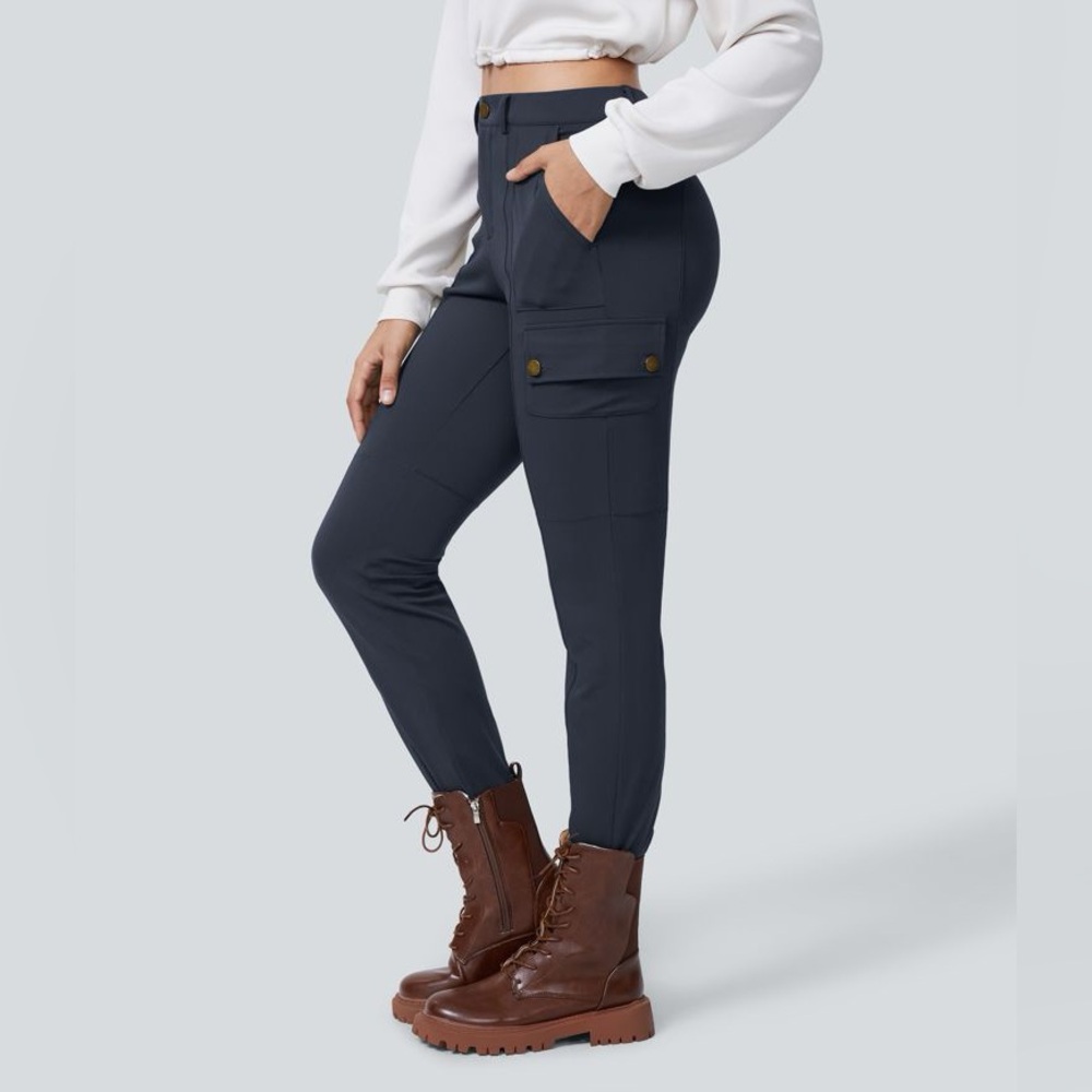 HALARA High Waisted Skinny Cargo Pants, Dark Blue - Size large